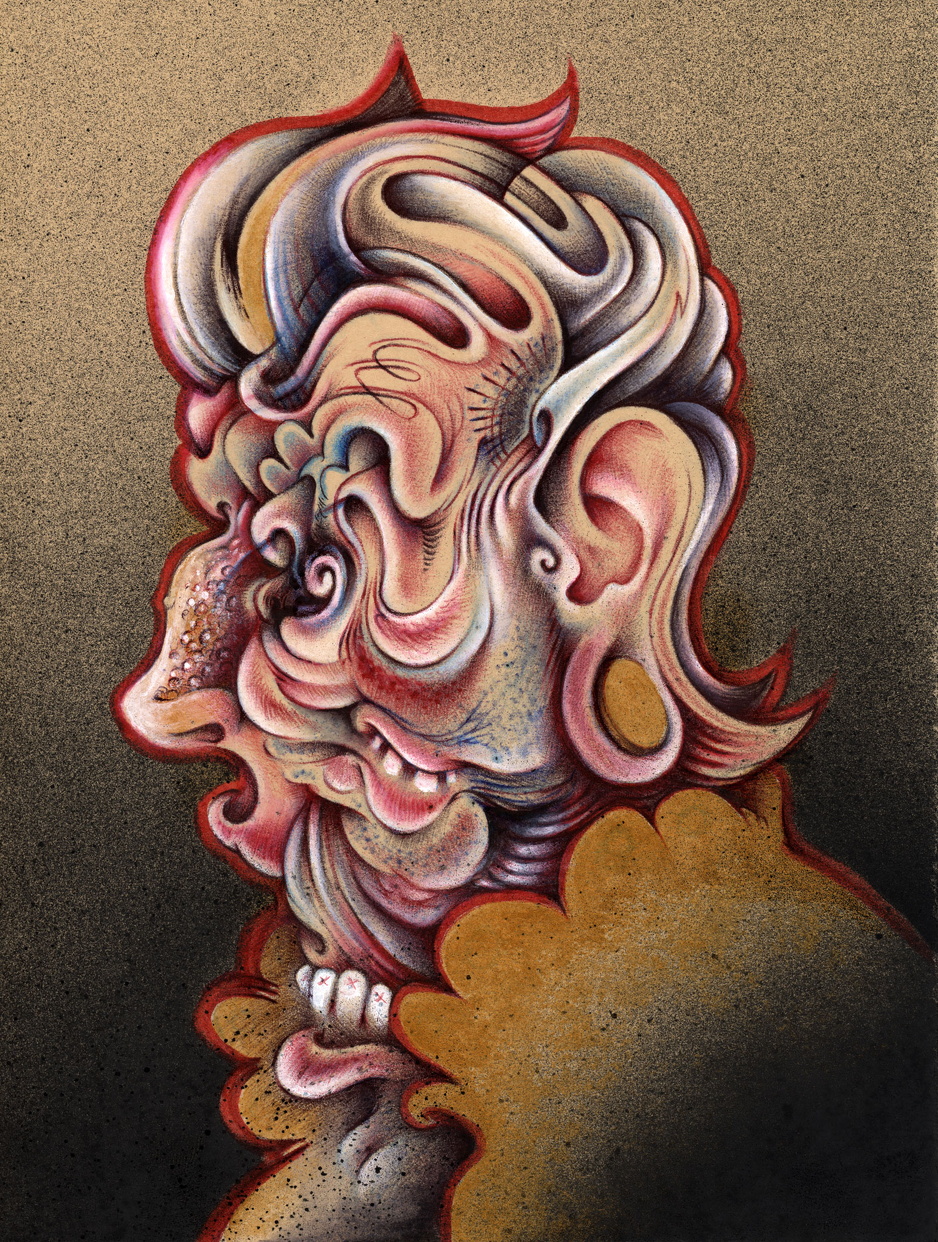 Waiting For My Cancer, 6"x8", Ballpoint, spraypaint, mixed media on paper,
2025
